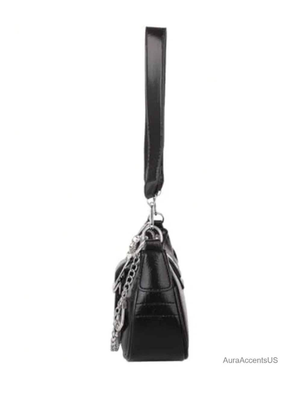 Y2K Star Embroidery PU Leather Chain Hobo Handbag Top Zipper Closure